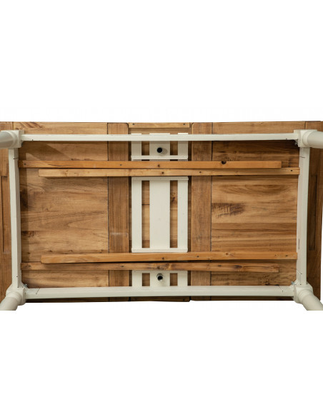 Mesa de manualidades extensible Country Made in Italy en madera maciza blanca natural. Vista de la estructura