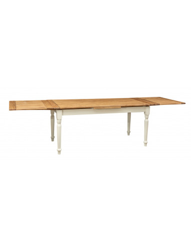 Mesa branca natural em madeira maciça com duas extensões laterais. Visualize com extensões abertas. Artesanal, fabricado na Itál Mesa branca natural em madeira maciça com duas extensões laterais. Visualize com extensões abertas. Artesanal, fabricado na Itál