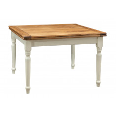 Grande table carrée bicolore en bois massif avec rallonge pliante. Fabriqué en Italie