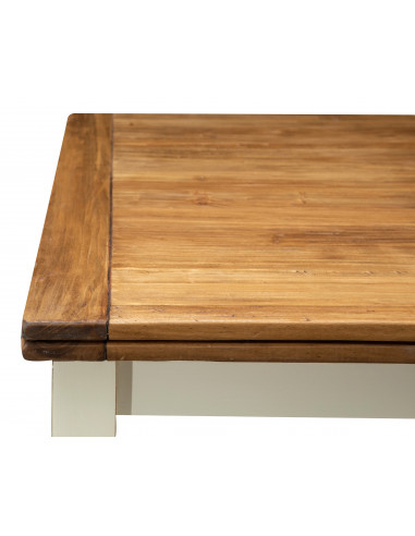 Tavolo quadrato grande bicolore in massello con allunga a libro. Particolare laterale. Made in Italy Tavolo quadrato grande bicolore in massello con allunga a libro. Particolare laterale. Made in Italy