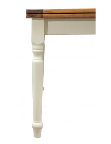 Tavolo allungabile a libro Country in legno massello di tiglio struttura bianca anticata piano naturale 120x120x80 Made in Italy Tavolo allungabile a libro Country in legno massello di tiglio struttura bianca anticata piano naturale 120x120x80 Made in Italy
