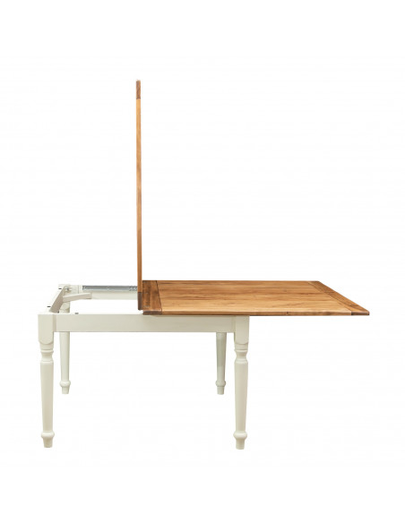 Tavolo allungabile a libro Country in legno massello di tiglio struttura bianca anticata piano naturale 120x120x80 Made in Italy