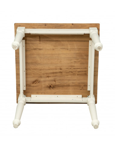 Fixed square table in two-colored solid wood. Crafted, made in Italy. View of the structure. Fixed square table in two-colored solid wood. Crafted, made in Italy. View of the structure.