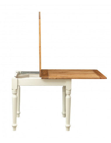Mesa Country extensível em madeira maciça de cal, estrutura branca antiga, tampo natural L90xDP90xA80 cm. Feito na Itália Mesa Country extensível em madeira maciça de cal, estrutura branca antiga, tampo natural L90xDP90xA80 cm. Feito na Itália