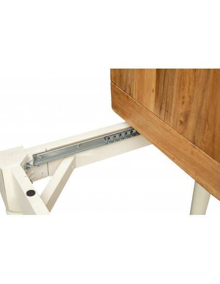 Mesa extensible estilo Country de madera maciza de tilo armazón blanco envejecido plan acabada con efecto natural  90x90x80 cm