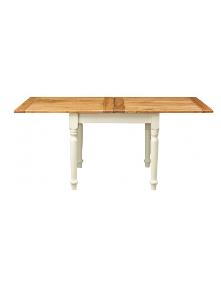 Mesa Country extensível em madeira maciça de cal, estrutura branca antiga, tampo natural L90xDP90xA80 cm. Feito na Itália