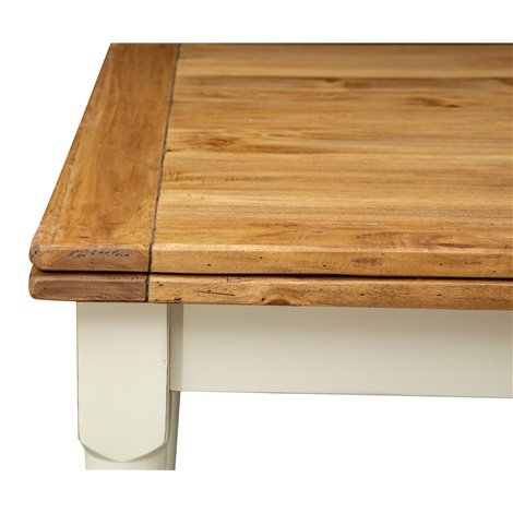 Mesa Country extensível em madeira maciça de cal, estrutura branca antiga, tampo natural L90xDP90xA80 cm. Feito na Itália Mesa Country extensível em madeira maciça de cal, estrutura branca antiga, tampo natural L90xDP90xA80 cm. Feito na Itália