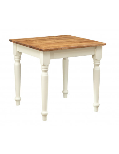 Table non extensible champêtre en bois massif de tilleul avec structure antique blanche et plateau en finition naturelle L80xPR8