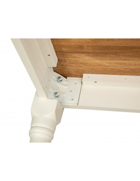 Mesa fixo de estilo Country de madera maciza de tilo armazón blanco envejecido acabado con efecto natural  80x80x78 cm 