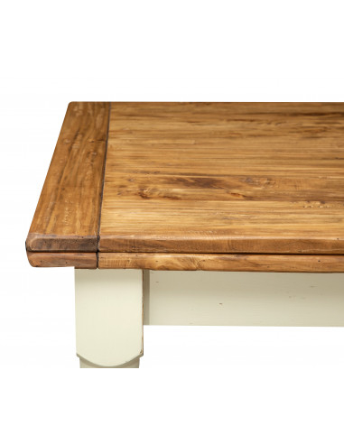 Tavolo Country allungabile legno massello di tiglio struttura bianca anticata piano naturale L250xPR100xH80 cm. Made in Italy Tavolo Country allungabile legno massello di tiglio struttura bianca anticata piano naturale L250xPR100xH80 cm. Made in Italy