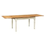 Tavolo allungabile Country in legno massello bianco naturale con allunghe aperte. Made in Italy