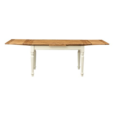 Country extendable table in solid white natural linden wood completely open. Made in Italy Country extendable table in solid white natural linden wood completely open. Made in Italy