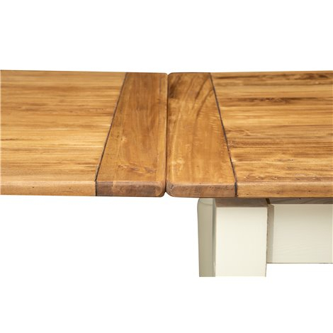 Country extending table in solid linden wood antiqued white structure natural top detail of the extension. Made in Italy Country extending table in solid linden wood antiqued white structure natural top detail of the extension. Made in Italy