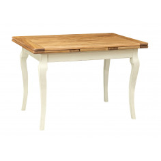 Mesa Country extensível em madeira maciça de tília, estrutura branca antiga, tampo natural L120xDP80xA80 cm. Feito na Itália