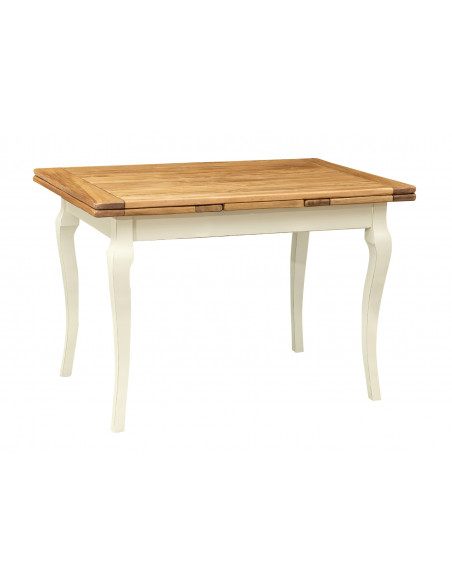 Mesa Country extensível em madeira maciça de tília, estrutura branca antiga, tampo natural L120xDP80xA80 cm. Feito na Itália