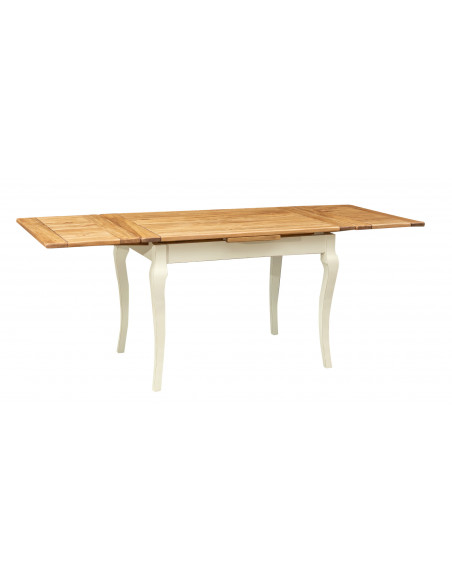 Tavolo Country allungabile in legno massello di tiglio struttura bianca anticata piano naturale L120xPR80xH80  cm. Made in Italy