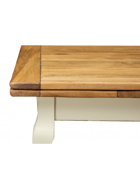 W120xDP80xH80 cm sized lime wood Country style antiqued white finish natural top extensible table . Made in Italy