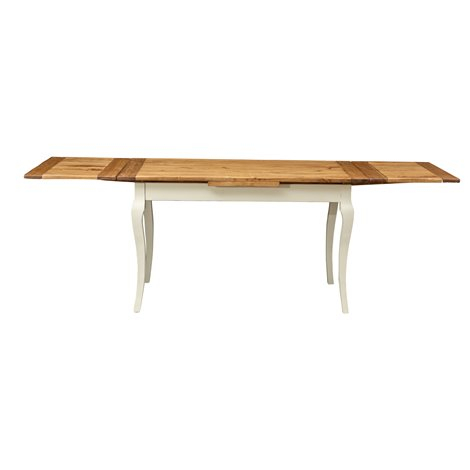 Table de style Country en bois massif de tilleul châssis blanche vieillie sur surface finition naturelle aux dimensions L140xPR8 Table de style Country en bois massif de tilleul châssis blanche vieillie sur surface finition naturelle aux dimensions L140xPR8