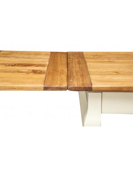 Mesa extensível country em madeira maciça de tília, estrutura branca antiga, tampo natural L140xDP80xA80 cm. Feito na Itália