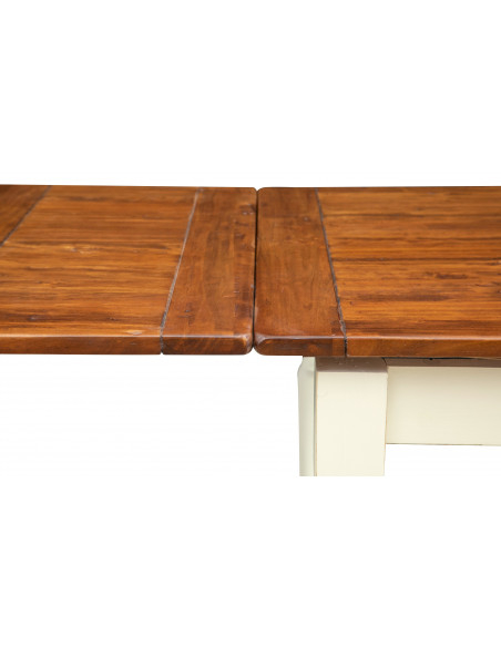 Country-style solid lime wood antiqued white frame walnut top W120xDP80xH80 cm sized extensible table. Made in Italy
