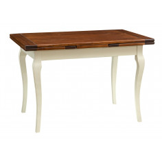 Tavolo Country allungabile in legno massello di tiglio struttura bianca anticata piano noce L120xPR80xH80  cm. Made in Italy