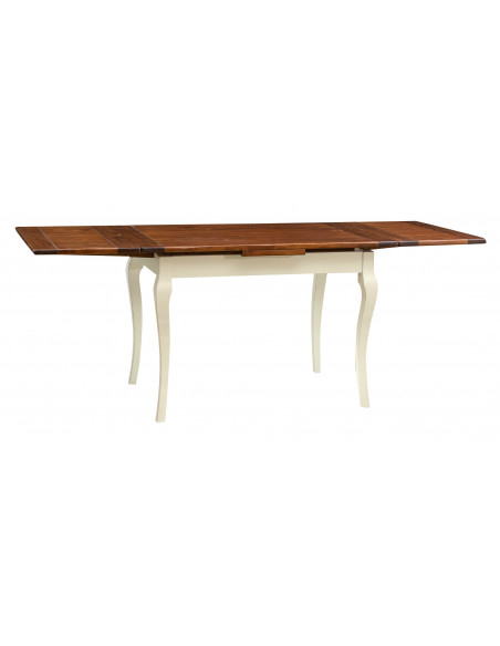 Mesa de comedor extensible de madera maciza de tilo estructura con efecto blanco envejecido tablero de nogal talla L120xPR80xH80