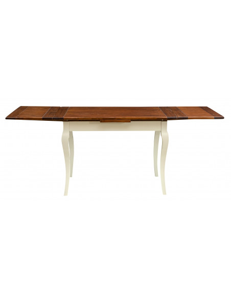 W120xDP80xH80 cm sized solid lime wood antiqued white finish top walnut Country style table. Made in Italy
