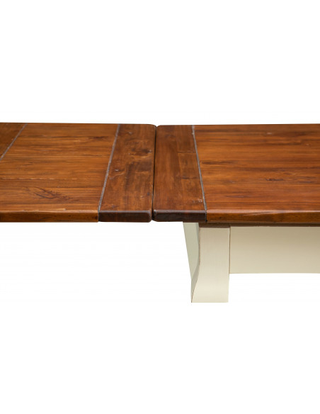 Mesa de comedor extensible de madera maciza de tilo estructura con efecto blanco envejecido tablero de nogal talla L120xPR80xH80