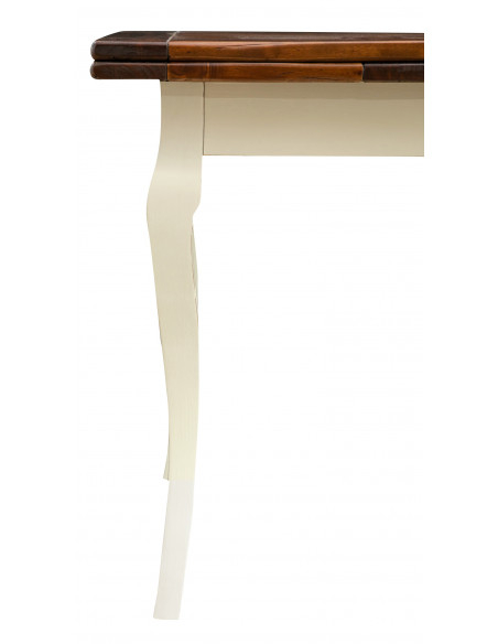 Tavolo Country allungabile in legno massello di tiglio struttura bianca anticata piano noce L120xPR80xH80  cm. Made in Italy