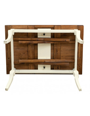 Table de style Country extensible en bois massif de tilleul châssis blanche patinèe surface en noisetier aux dimensions L120 xPR Table de style Country extensible en bois massif de tilleul châssis blanche patinèe surface en noisetier aux dimensions L120 xPR