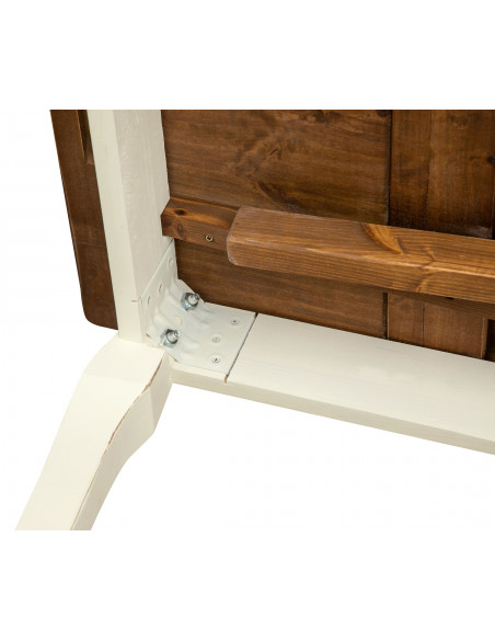 Table de style Country extensible en bois massif de tilleul châssis blanche patinèe surface en noisetier aux dimensions L120 xPR