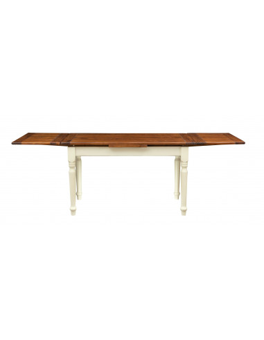 Tavolo allungabile Country in legno massello di tiglio struttura bianca anticata piano noce 140x80x80 cm. Made in Italy Tavolo allungabile Country in legno massello di tiglio struttura bianca anticata piano noce 140x80x80 cm. Made in Italy