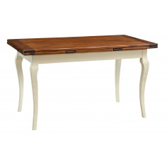 Tavolo allungabile Country in legno massello di tiglio struttura bianca anticata piano noce L140xPR80xH80 cm. Made in Italy