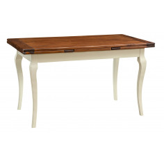 W140xDP80 xH 80 cm sized solid lime wood antiqued white frame walnut top Country style extensible table . Made in Italy
