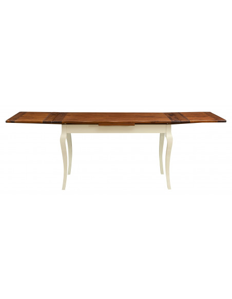 Tavolo allungabile Country in legno massello di tiglio struttura bianca anticata piano noce L140xPR80xH80 cm. Made in Italy