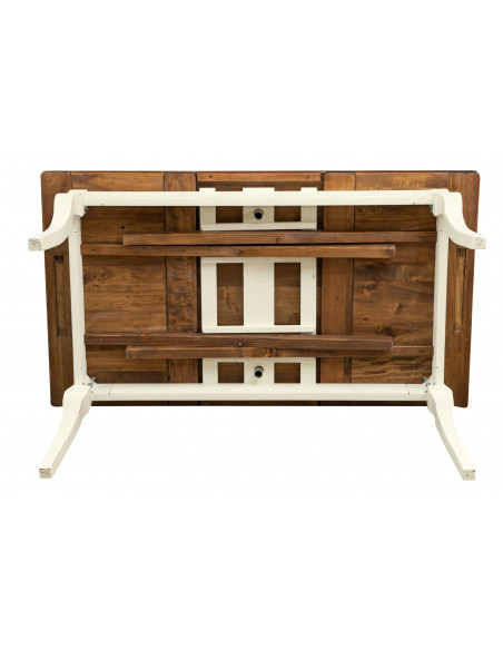 W140xDP80 xH 80 cm sized solid lime wood antiqued white frame walnut top Country style extensible table . Made in Italy