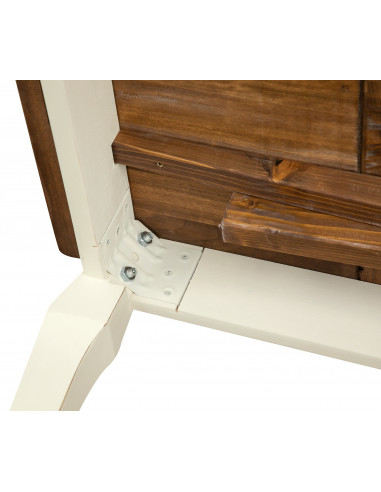 Table de style Country extensible en bois massif de tilleul châssis blanche vieillie surface en noisetier aux dimensions L140 xP Table de style Country extensible en bois massif de tilleul châssis blanche vieillie surface en noisetier aux dimensions L140 xP