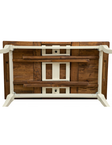 Mesa de comedor extensible de madera maciza de tilo estructura con efecto blanco envejecido tablero de nogal talla L140xPR80xH80 Mesa de comedor extensible de madera maciza de tilo estructura con efecto blanco envejecido tablero de nogal talla L140xPR80xH80