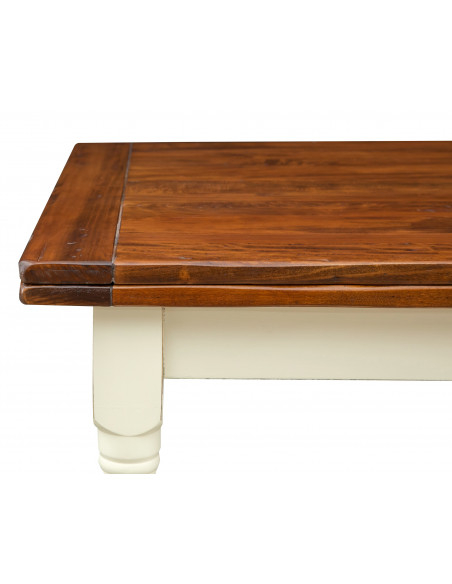 Tavolo allungabile Made in Italy in legno massello bicolore, particolare con allunga chiusa