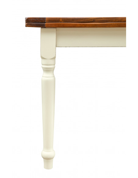 Tavolo allungabile Made in Italy in legno massello bicolore, particolare con la gamba