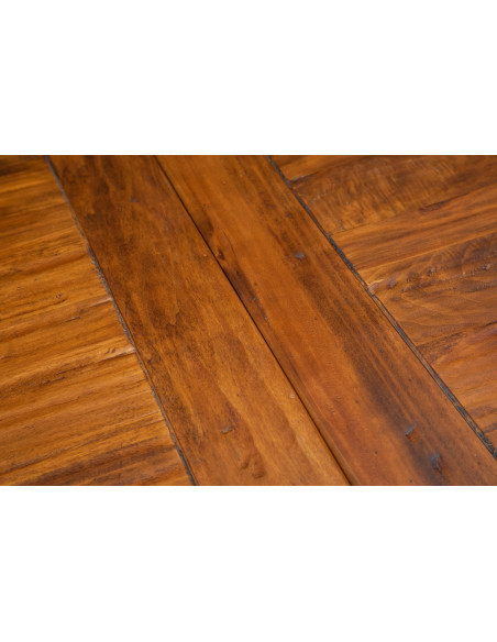Tavolo allungabile Made in Italy in legno massello bicolore, particolare del piano con l'allunga