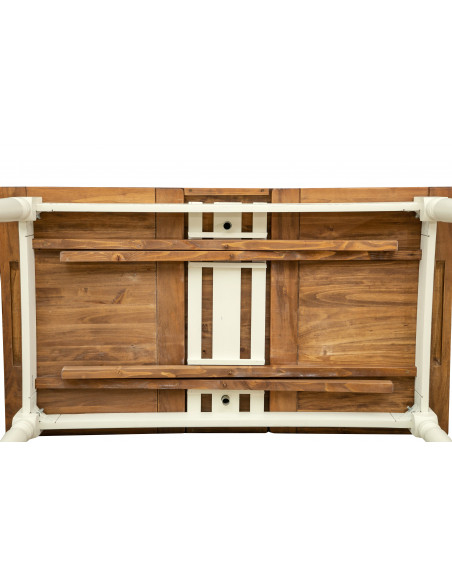 Tavolo allungabile Country in legno massello di tiglio con struttura bianca anticata e piano noce 160x90x80 cm. Made in Italy
