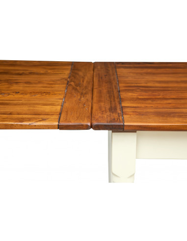 Bi-color table with extensions made by hand Made in Italy in solid wood. Side detail with open extension Bi-color table with extensions made by hand Made in Italy in solid wood. Side detail with open extension