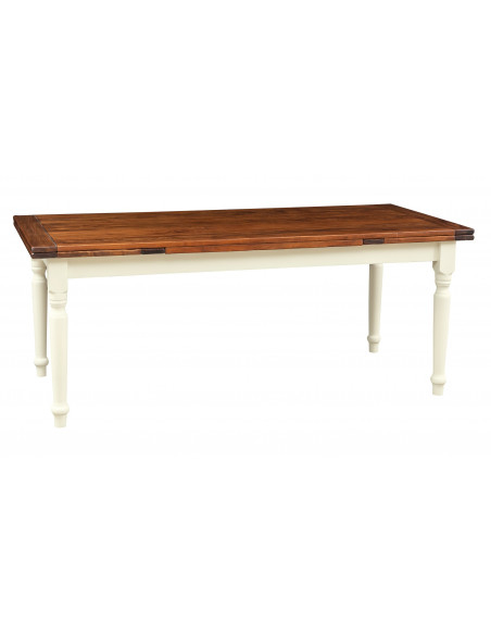 Tavolo Country allungabile in legno massello di tiglio struttura bianca anticata piano noce L200xPR90xH80 cm. Made in Italy