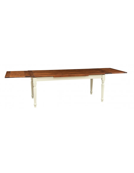 Tavolo Country allungabile in legno massello di tiglio struttura bianca anticata piano noce L200xPR90xH80 cm. Made in Italy