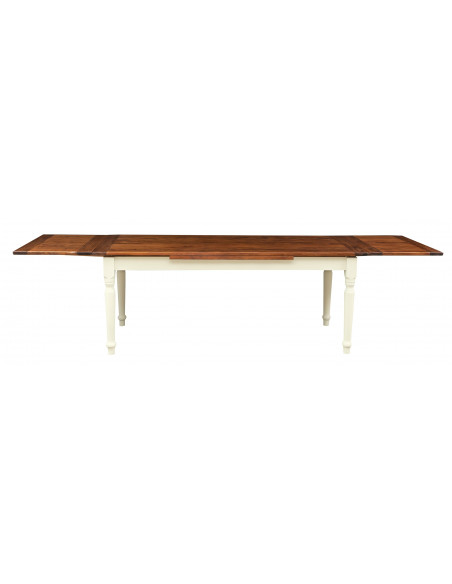 Tavolo Country allungabile in legno massello di tiglio struttura bianca anticata piano noce L200xPR90xH80 cm. Made in Italy