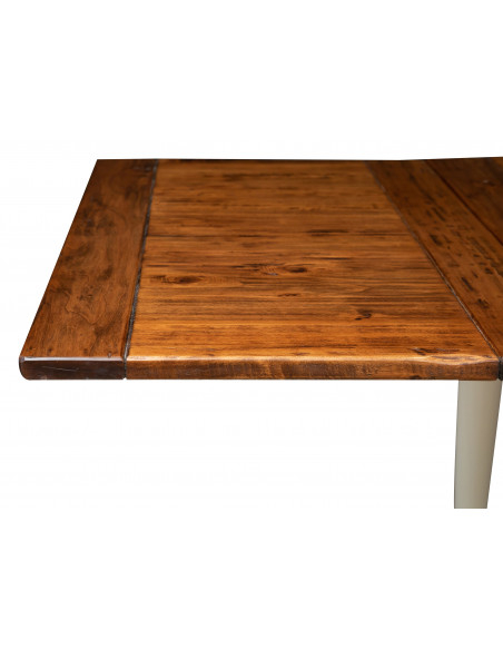 Tavolo Country allungabile in legno massello di tiglio struttura bianca anticata piano noce L200xPR90xH80 cm. Made in Italy