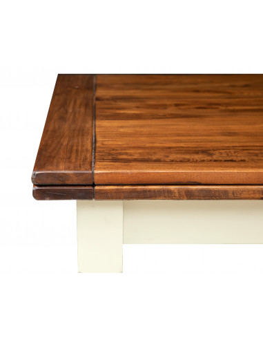Tavolo Country allungabile in legno massello di tiglio struttura bianca anticata piano noce L200xPR90xH80 cm. Made in Italy Tavolo Country allungabile in legno massello di tiglio struttura bianca anticata piano noce L200xPR90xH80 cm. Made in Italy
