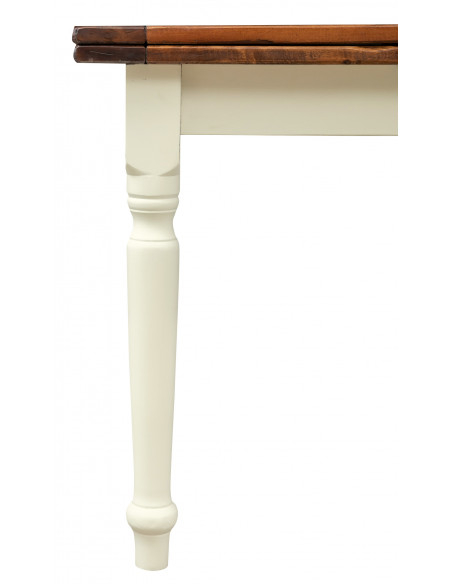 Tavolo Country allungabile in legno massello di tiglio struttura bianca anticata piano noce L200xPR90xH80 cm. Made in Italy