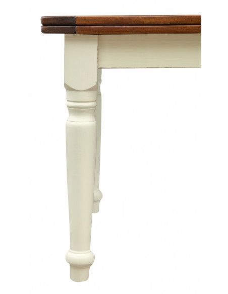 Mesa Country extensível em madeira maciça de tília com estrutura branca antiga e tampo em nogueira 250x100x80 cm. Feito na Itáli